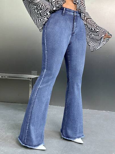 Dripcurv Jeans de talle alto y corte evasé versátiles y casuales para mujer de talla grande