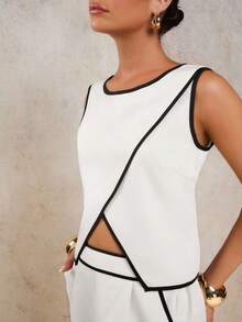 COSMINA 女士休闲不对称下摆无袖上衣，夏季 - 白色 - 查看 6