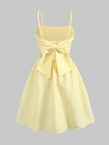 SHEIN Girlism 少女纯色连衣裙，后背饰有蝴蝶结。 - 黃色 - 查看 3