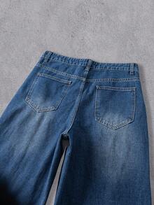 Manfinity LEGND Retro American Plaid Patchwork Loose Fit Distressed Wide Leg Jeans - Blue - View 8