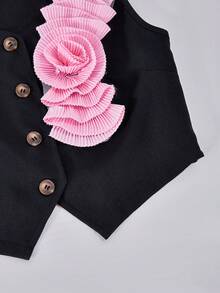 SHEIN 3D立体花卉褶皱装饰吊带背心和褶皱阔腿裤两件套，适合少女穿着，优雅时尚，适合春夏穿着，可用于派对、休闲、日常通勤等场合。 - 粉色 - 查看 8