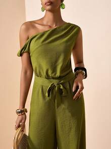 Zivah 2026春夏新款波西米亚风度假沙滩休闲通勤商务弹力腰抽绳口袋竹纤维阔腿连体裤，橄榄绿 - 橄欖綠 - 查看 8