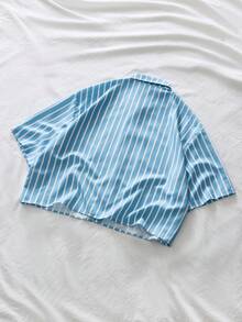 AXEPEAK Men's Summer Casual Striped Sculpture Print Front Button Short Sleeve Shirt - Multicolor - View 2