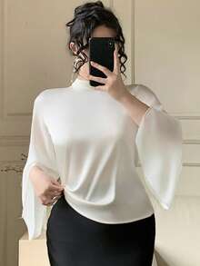 DAZY Áo sơ mi tay lửng 3/4, kiểu dáng sang trọng, cao cấp, thanh lịch, dài tay. - Màu be - Xem 5