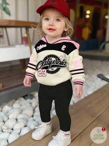 2件套女婴休闲复古字母数字图案宽松连帽卫衣和打底裤套装 - 彩色 - 查看 8