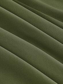 SHEIN MOD 女士休闲时尚波西米亚度假风纯色不对称下摆串珠抽绳褶皱高腰半身裙 - 軍綠色 - 查看 4