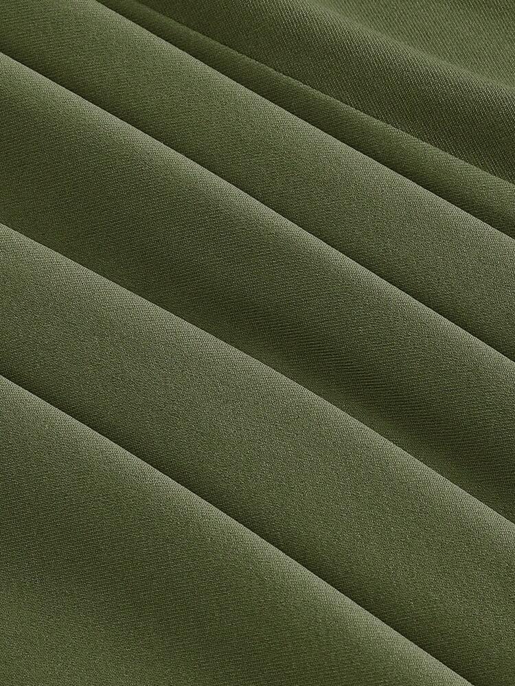 SHEIN MOD 女性用カジュアルファッションボヘミアンリゾートスタイル無地アシンメトリーヘムビーズ付きドローストリング ギャザー ハイウエストスカート - アーミーグリーン - 見る 4