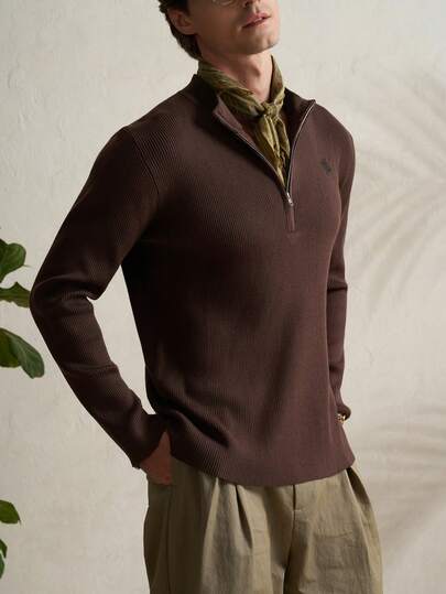 Airaco Men's Knight Embroidery Retro Minimalist Old Money Style Slim Fit Turtleneck Sweater