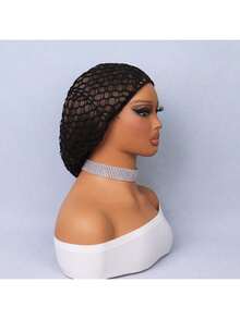Women's Sleep Mesh Soft Rayon Knit Crochet Hair Net, Suitable For Long And Short Wavy Hair, Black, Can Be Used As A Hair Cover Or Accessory. Gift For Her/Gift For Him/Romantic Gift/Love Gift/Couple Gift/Valentine's Day Gift. - Black - View 2