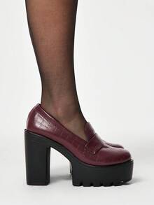 ROMWE Goth Fashionable Versatile Commute Thick Sole Chunky High Heel Pumps Valentine's Day - Red and purple - View 4