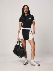 Missguided x Playboy Logo Graphic Crew Neck Short Sleeve Fitted Tee With White Contrast Trim Ringer Detail Women's T-Shirt - Black and White - View 3