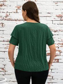SHEIN Clasi Plus Size Summer Casual Solid Color Textured Short Sleeve Shirt, Summer Tops - Green - View 2