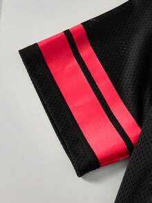 Betty Boop x SHEIN Women's Casual Fashion Street Cartoon Number & Letter Graphic Lace Patchwork V-Neck Mesh Breathable Cropped T-Shirt, Summer - Black - View 5