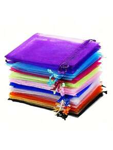 50个混色欧根纱礼品袋/珠宝包装袋，适用于婚礼、万圣节、圣诞节、派对、蛋糕袋、束口袋、礼品和情人节。 - 彩色 - 查看 12