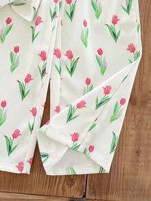 LMoss Kids LMoss   Young Girl Floral Print Ruffle Hem Top And Pants Cute Set - Multicolor - View 5