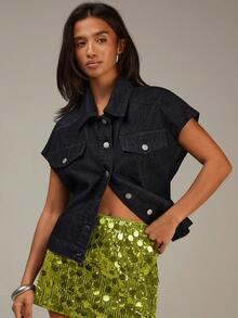 Athîral Women's Neon Green Sequin Skirt, Fashionable For Party Occasions - Green - View 3