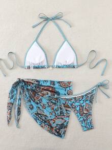 Swim Vcay Swimsuits For Woman Summer Beach 3pcs/Set Women's Random Printed Bikini Set - Multicolor - View 2