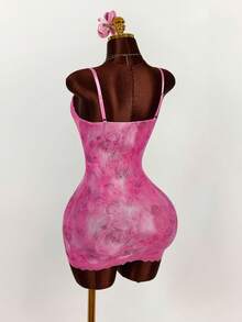 Amplova Lace Cup Detail Tropical Floral Mesh Bodycon Mini Dress - Multicolor - View 2