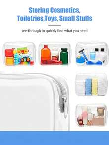 三件套男女通用防水透明化妆包，夏季度假必备，旅行必备 - 轻便多色（白色），多功能旅行拉链包，适用于女士洗漱用品和配件，旅行收纳包，化妆包 - 白色 - 查看 6