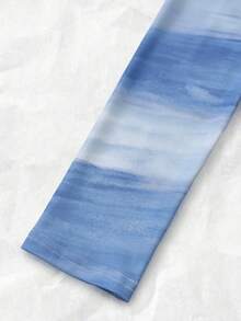 Nevyona 女士优雅渐变印花斜肩长袖T恤，春季时尚上衣 - 霧霾藍 - 查看 5