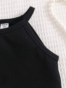 SHEIN 两件套女童纯色针织无袖上衣和短裤套装 - 紅白色 - 查看 5