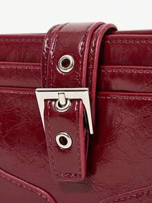 Viva Strut 1pcs Claret Cracked Glossy Leather Short Wallet, Metal Buckle Multi-Card Wallet, Simple Large-Capacity Card Bag - Burgundy - View 7
