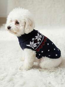 PETSIN 1pc Christmas Snowflake Pet Sweater In Navy Blue Warm Pet Clothes - Multicolor - View 4