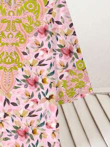 Cute Floral Print Pattern Casual Dress, Matching Family Outfits, Jalabiya Style, Suitable For Young Girls, Spring/Summer - Multicolor - View 7