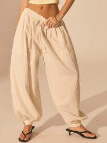 Aralina Women's Elegant Mid Rise Striped Balloon Pants Perfect For Christmas Party New Years And Thanksgiving Outfits - Beige - View 1