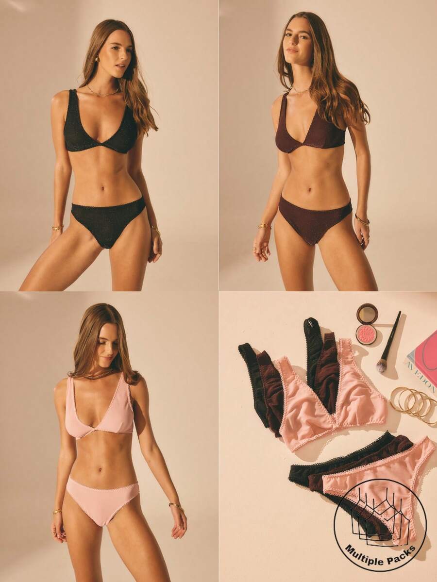 Aralina 3 Packs LUREX MESH V NECK G- STRING KNICKER SET