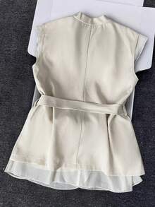 GlowEve 2026 Spring/Summer Elegant Unique Sheer Mesh Splice Thin Trench Coat, Suitable For Commuting - Apricot - View 2