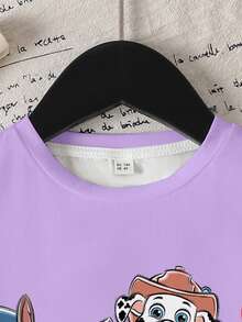 SHEIN | PAW Patrol 女童卡通狗印花圆领短袖T恤，夏季 - 白色 - 查看 3