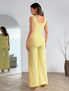 EURMUSE Elegant Double-Breasted Vest & Pants Suit, Business Attire - Apricot - View 2