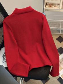 SHEIN Franclia Áo len nữ thanh lịch dáng rộng cổ đứng kiểu Trung Quốc mới, có tua rua và cúc cài, áo len nữ thanh lịch cho kỳ nghỉ lễ, áo len đỏ thanh lịch cho năm mới, không gian trang nhã, thích hợp cho Giáng sinh và Năm mới, cảm giác dịu dàng và quý phái, áo len ngày Valentine, áo nữ ngày Valentine, áo Valentine, áo nữ dự tiệc sinh nhật thanh lịch. - Đỏ - Xem 4