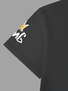 Claim Dot 宽松男士卡通标语图案落肩T恤 - 深灰色 - 查看 5