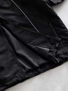 AXEPEAK 男士撞色滚边拉链休闲宽松长袖夹克外套 - 黑色 - 查看 7