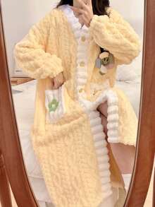 Women's Thick Fleece Bathrobe & Sleepwear Set, Autumn/Winter Women's Warm Winter Robe, Cute Sleepwear, Long Sleeve Bathrobe, Sleepwear,Bathrobe Women, Bathrobe, Bathrobes For Women, Back To School Outfit, - Multicolor - View 5