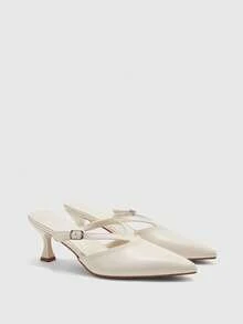 CUCCOO BIZCHIC Women's Fashion Pointed Toe PU Material Slip-On Kitten Heel Pumps, Suitable For Daily Commute, Work, Party Valentine's Day - Beige - View 2
