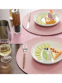 Woven Round Placemats, 4-Piece/6-Piece Set, Washable, Non-Slip Woven Placemats, 15 Inches, Suitable For Family Gatherings, Wedding Parties (Pink). - Pink - View 2