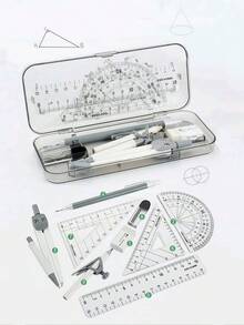 9pcs/Set Math Drawing Tool Set In Compass And Ruler Style With Eraser For Student Exam And Homework, Ease Of Use, Giftable, Versatile, Homework, Classroom Supplies, Christmas Gifts, School Supplies , Suitable For Elementary Students, Back To School - Multicolor - View 1