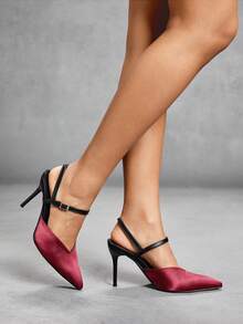 CUCCOO SZL Women's Pointed Toe High Heel Satin Party Shoes, Burgundy Color, Sexy Design Suitable For Christmas, New Year Party, Date Night - Burgundy - View 5