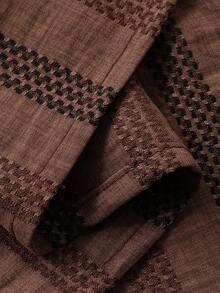 DAZY Women's Elegant Striped Oblique Collar Slit Long Shirt And Wide Leg Pants 2 Pieces Set, Spring/Summer - Coffee Brown - View 8