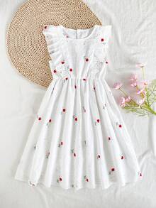 Vintaside Kids Tween Girls' White Sleeveless Pullover Dress, Rose Floral Decor, Suitable For Outings, Casual Wear, Light Sports, Birthday Parties - Multicolor - View 3
