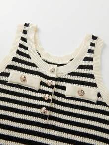 SHEIN Franclia 女士夏季欧美性感狐狸高端奢华设计成熟复古条纹紧身休闲/工作无袖毛衣连衣裙 - 黑與白 - 查看 3