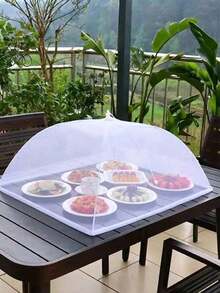 1pc Large Foldable Food CoverAnti-Fly Kitchen & Outdoor Camping Mesh Tent - White - View 1