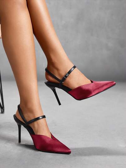 CUCCOO SZL 女士尖头高跟缎面派对鞋，酒红色，性感设计，适合圣诞节、新年派对、约会之夜