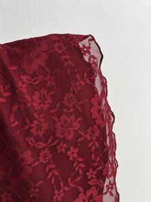 Elamini 女士酒红色V领露背蕾丝紧身连衣裙，适合情人节穿着