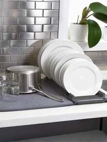 1 pieza Manteles escurreplatos, Rejillas para platos, Tapetes absorbentes plegables para tazas, Rejillas escurreplatos para tazones, palillos y platos, Estantes de almacenamiento multifuncionales - Gris - Ver 3