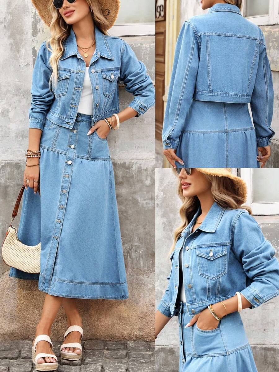 EMERY ROSE 女士时尚休闲前扣短款牛仔外套