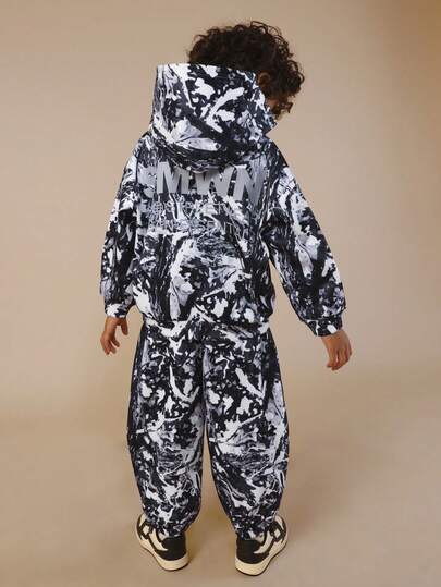  Bộ đồ thể thao SUMWON dành cho bé trai, gồm áo hoodie in họa tiết đá cẩm thạch phong cách Grunge và quần jogger dài tay có khóa kéo, thích hợp cho mùa đông, phong cách đường phố, đi nghỉ mát.